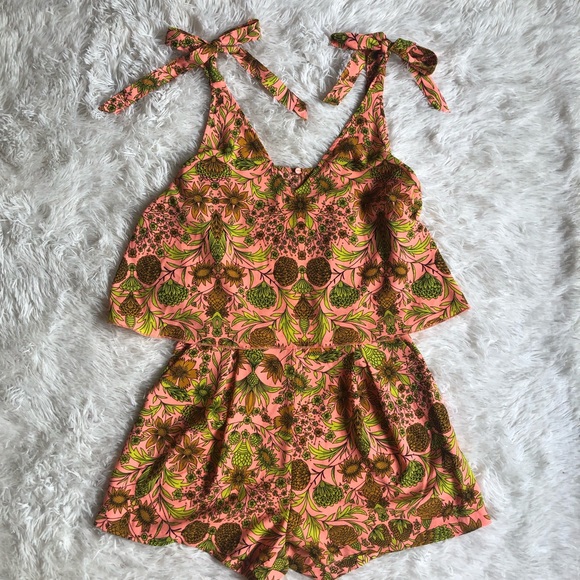 H&M Pants - H&M Neon Pink Tropical Floral Flounce Romper